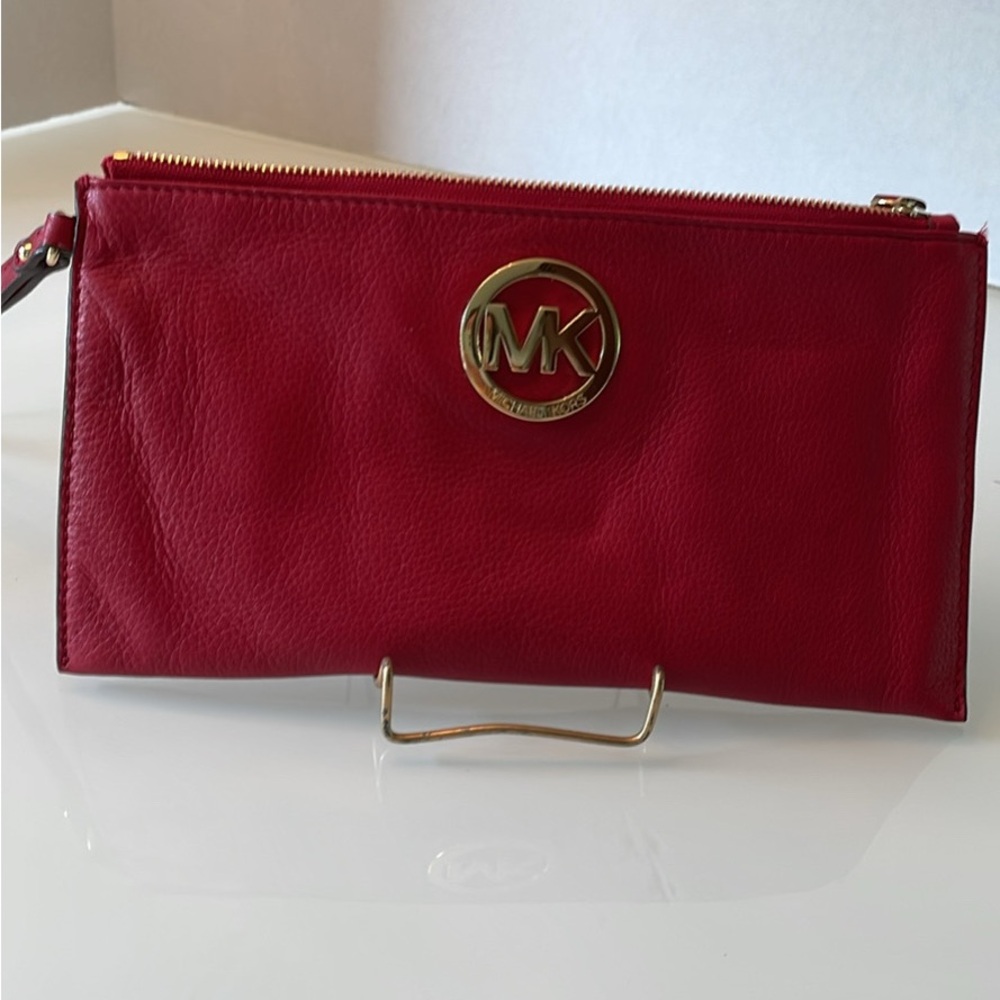Michael Kors Red Clutch with Gold MK Accent